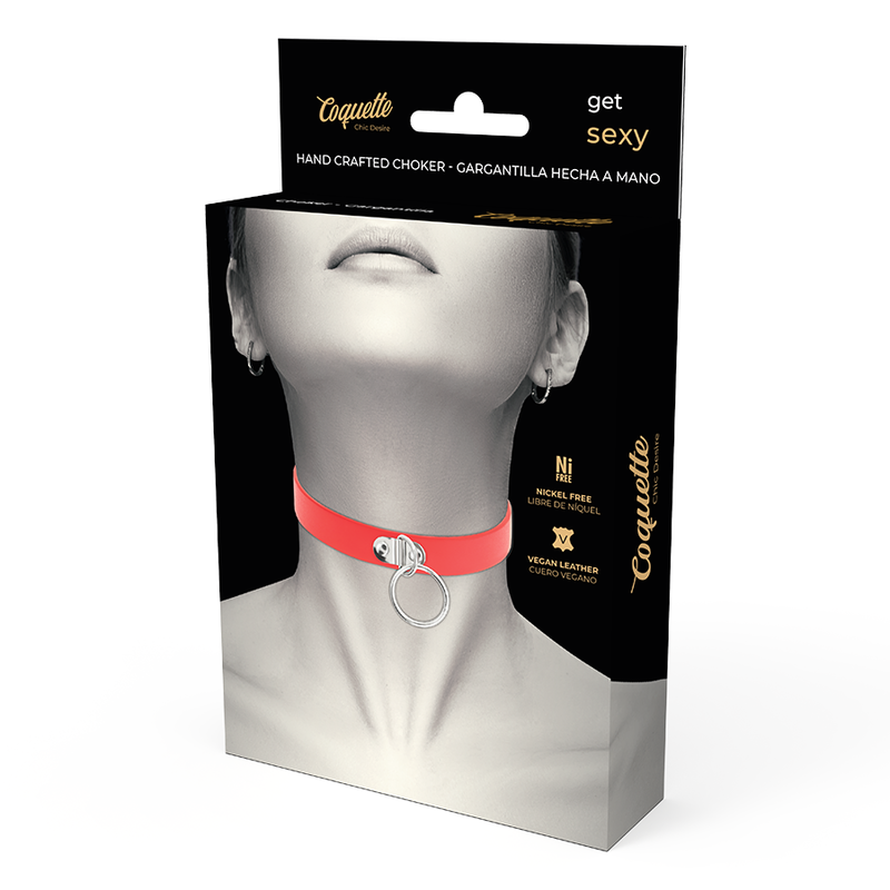 COQUETTE CHIC DESIRE - COLLAR CUERO VEGANO ROJO ACCESORIO WOMAN FETISH - Imagen 2