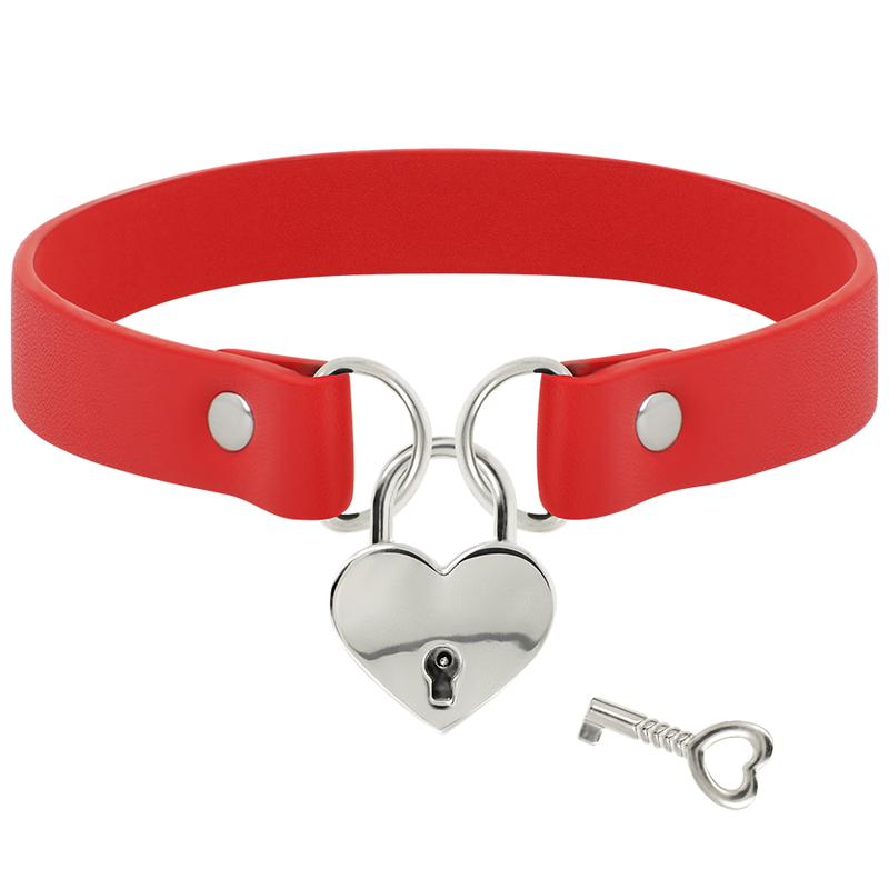 COQUETTE CHIC DESIRE - COLLAR CUERO VEGANO ROJO ACCESORIO CORAZÓN CON LLAVE - Imagen 5