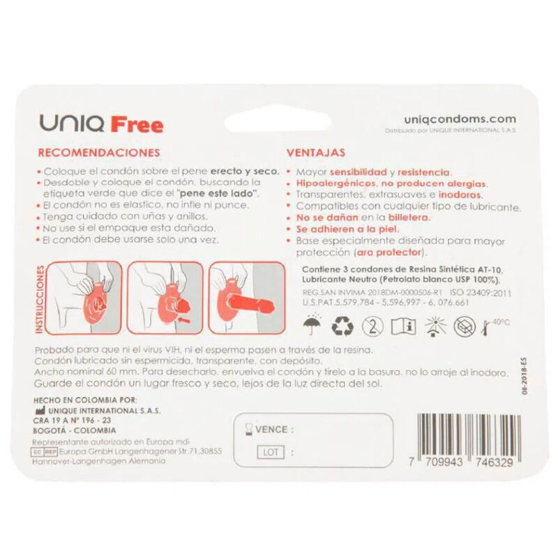 UNIQ - FREE PRESERVATIVOS CON ARO PROTECTOR SIN LATEX 3 UNIDADES - Imagen 2