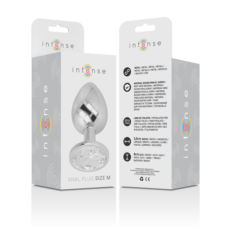 INTENSE - PLUG ANAL METAL ALUMINIO CON CRISTAL PLATA TALLA M - Imagen 2