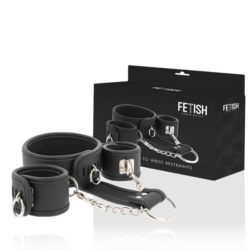 FETISH SUBMISSIVE - COLLAR Y ESPOSAS CUERO VEGANO CON FORRO DE NEOPRENO - Imagen 2