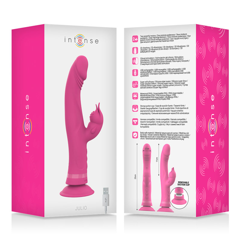 INTENSE - JULIO VIBRADOR RABBIT SILICONA ROSA - Imagen 2