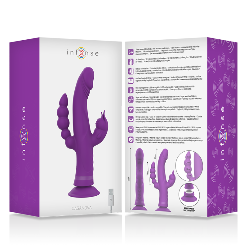 INTENSE - CASANOVA VIBRADOR RABBIT SILICONA TRIPLE MOTOR MORADO - Imagen 2