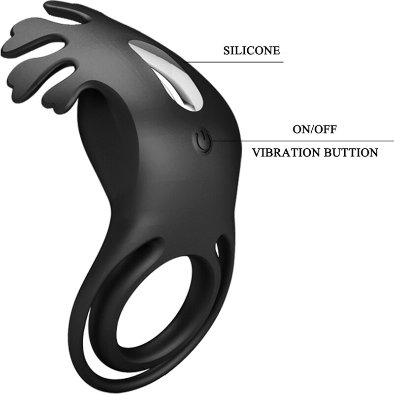 PRETTY LOVE - RUBEN ANILLO VIBRADOR 7 VIBRACIONES SILICONA NEGRO - Imagen 7