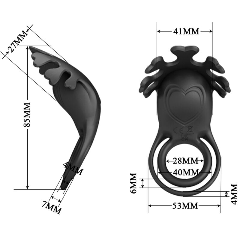 PRETTY LOVE - RUBEN ANILLO VIBRADOR 7 VIBRACIONES SILICONA NEGRO - Imagen 8