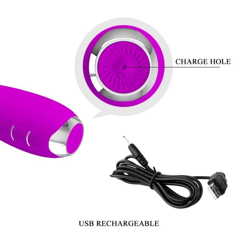 PRETTY LOVE - HECTOR VIBRADOR ELECTROSHOCK RECARGABLE & IMPERMEABLE MORADO - Imagen 6