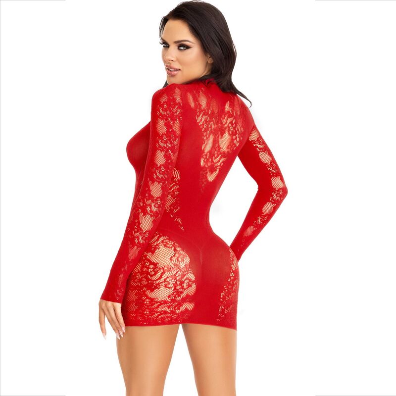 LEG AVENUE - MINI VESTIDO DE ENCAJE CON MANGA LARGA ROJO - Imagen 7
