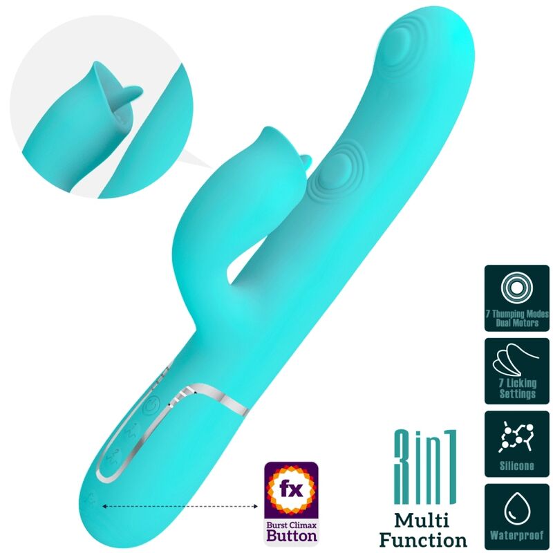 PRETTY LOVE - VIBRADOR RABBIT CON LICKING VERDE AGUA - Imagen 2