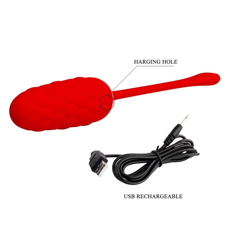 PRETTY LOVE - HUEVO VIBRADOR CON TEXTURA MARINA RECARGABLE ROJO - Imagen 5