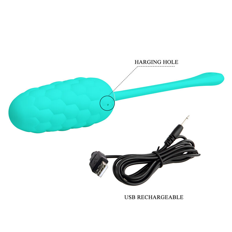 PRETTY LOVE - HUEVO VIBRADOR CON TEXTURA MARINA RECARGABLE VERDE AGUA - Imagen 2