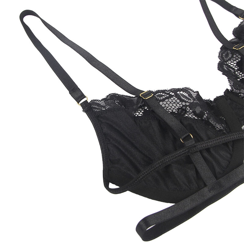 SUBBLIME - SET DE 3 PIEZAS SUJETADOR + TANGA + LIGA ENCAJE NEGRO S/M - Imagen 7