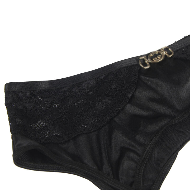 SUBBLIME - SET DE 3 PIEZAS SUJETADOR + TANGA + LIGA ENCAJE NEGRO S/M - Imagen 4