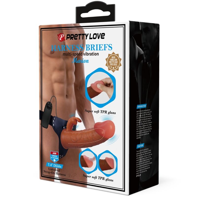 PRETTY LOVE - MARION HARNESS BRIEFS UNIVERSAL CON DILDO VIBRACIÓN 19 CM MULATO - Imagen 8