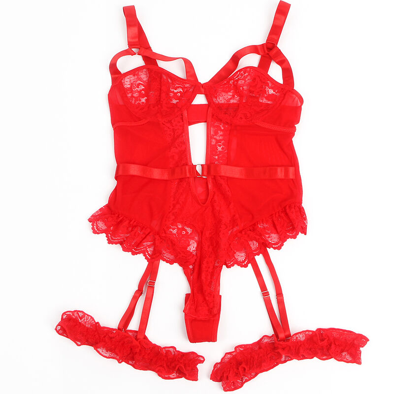SUBBLIME - TEDDY CON LIGA DETALLE ENCAJE Y TIRAS ROJO S/M - Imagen 5