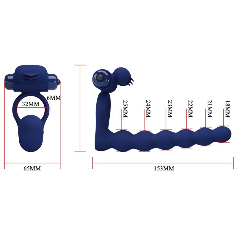 PRETTY LOVE - AJMAL ANILLO VIBRADOR CON PLUG AZUL - Imagen 8