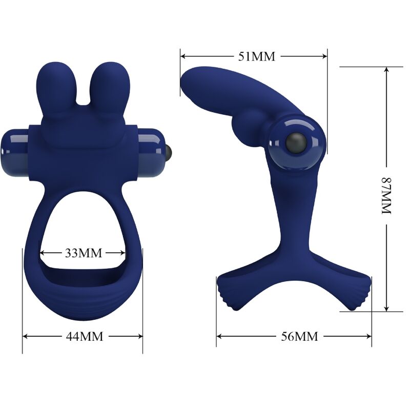 PRETTY LOVE - FRANCISCO DOBLE ANILLO VIBRADOR RABBIT AZUL - Imagen 6