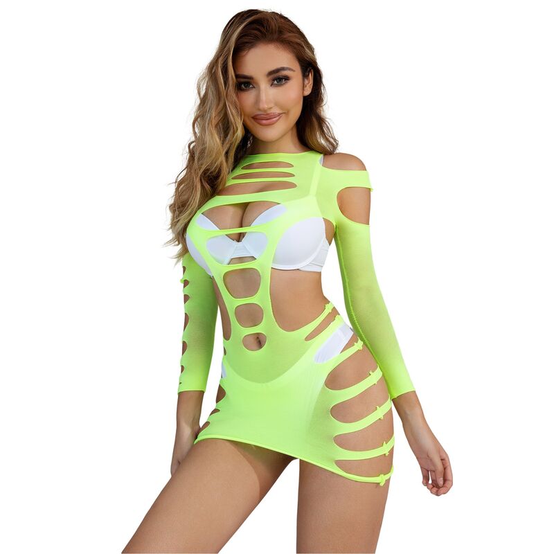 SUBBLIME - 952280 VESTIDO DE REJILLA ELÁSTICO MANGA LARGA VERDE TALLA ÚNICA - Imagen 9