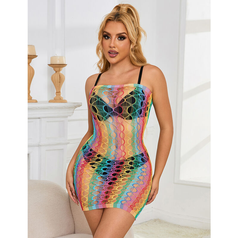 SUBBLIME - 952365 VESTIDO DE REJILLA HOMBROS DESCUBIERTOS ARCOIRIS TALLA ÚNICA - Imagen 8
