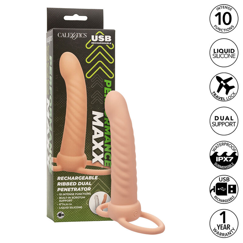 CALEXOTICS - MAXX DOBLE PENETRADOR ACANALADO 10 VIBRACIONES NATURAL - Imagen 11