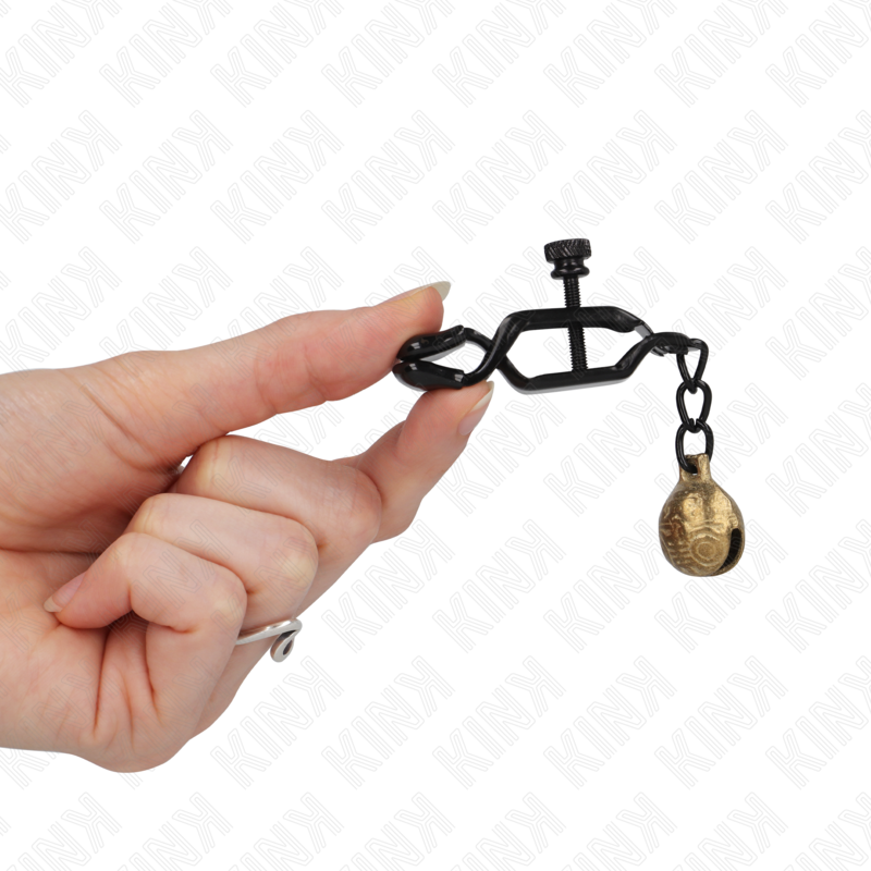 KINK - PINZAS PARA PEZONES PLANAS NEGRO CON CASCABEL 7 CM - Imagen 2