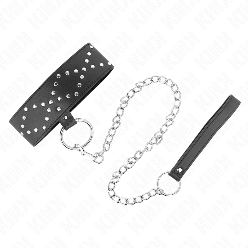 KINK - COLLAR CON CORREA 65 CM CON TACHUELAS PLATEADAS MODELO 3 AJUSTABLE 36-43 CM X 5 CM - Imagen 2