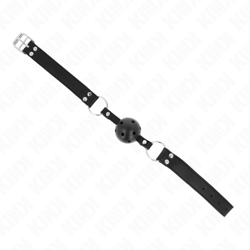 KINK - MORDAZA DE BOLA 4 CM TRANSPIRABLE CON DOBLE REMACHE MODELO 1 NEGRO 62 x 2.5 CM AJUSTABLE 42-58 CM - Imagen 3