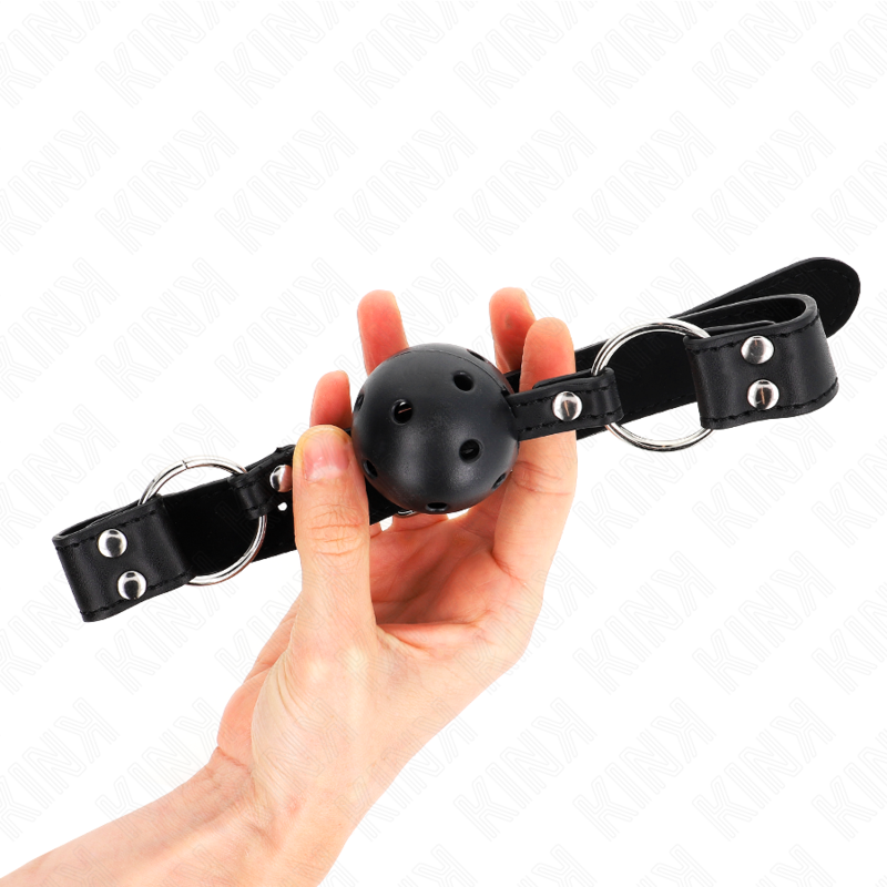 KINK - MORDAZA DE BOLA 4 CM TRANSPIRABLE CON DOBLE REMACHE MODELO 1 NEGRO 62 x 2.5 CM AJUSTABLE 42-58 CM - Imagen 4