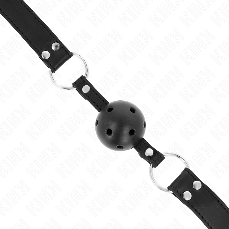 KINK - MORDAZA DE BOLA 4 CM TRANSPIRABLE CON DOBLE REMACHE MODELO 1 NEGRO 62 x 2.5 CM AJUSTABLE 42-58 CM - Imagen 2