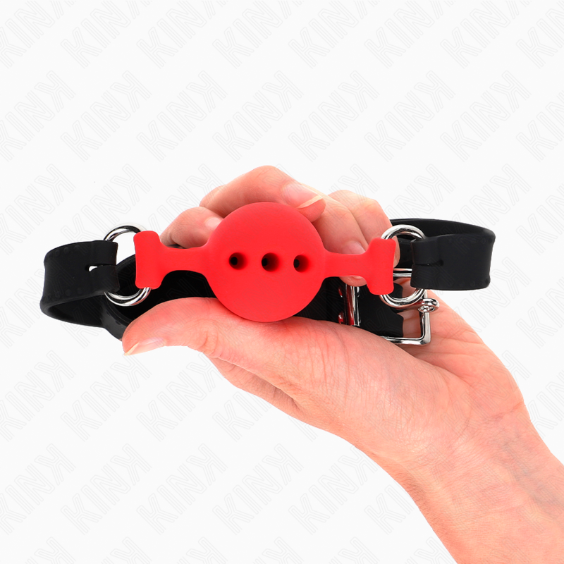 KINK - MORDAZA 55 x 2 CM DE BOLA 4 CM DE SILICONA COMPLETA TALLA S ROJO AJUSTABLE 35-51 CM - Imagen 2