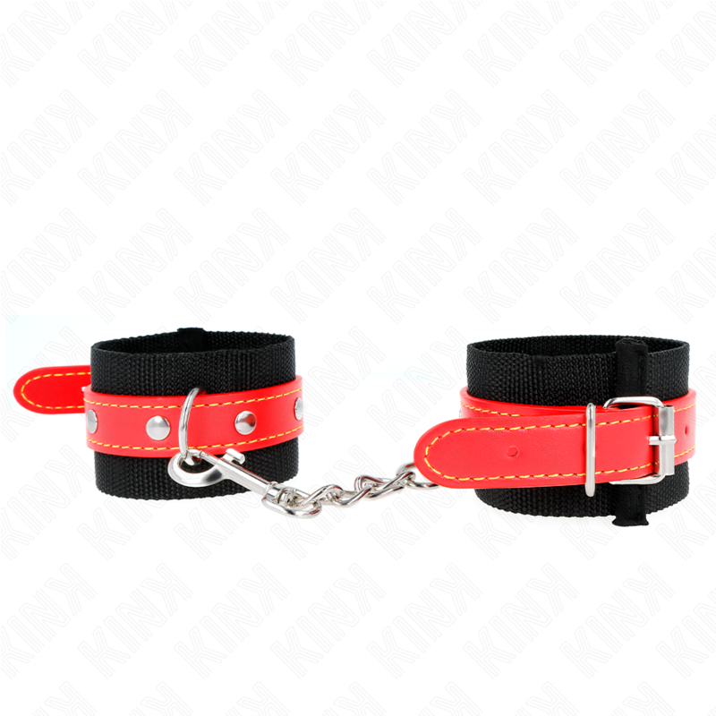 KINK - MUÑEQUERAS DE NYLON NEGRO CON CORREA POLIPIEL ROJO AJUSTABLE 19-24 CM X 5.5 CM - Imagen 3