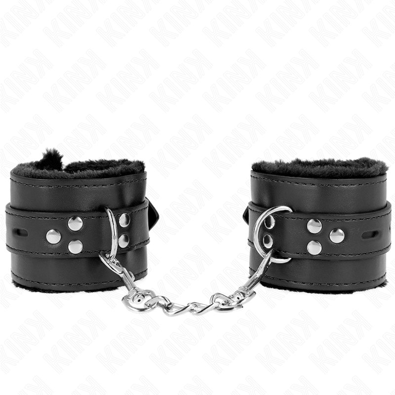 KINK - MUÑEQUERAS FORRADAS CON AGUJEROS CUADRADOS NEGRO Y CORREA NEGRO AJUSTABLE 17-29 CM X 6 CM - Imagen 2