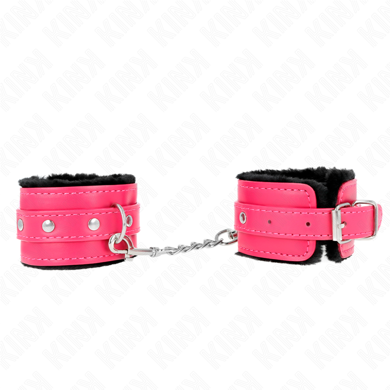 KINK - MUÑEQUERAS FORRADAS PREMIUM NEGRO CON CORREA FUCSIA AJUSTABLE 17-29 CM X 6 CM - Imagen 2