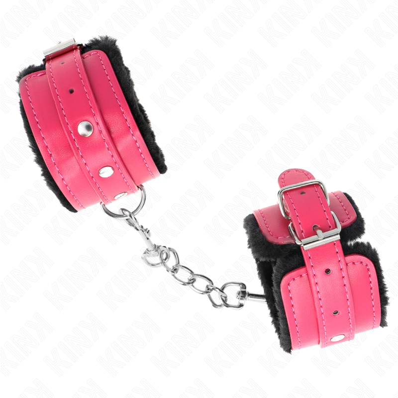 KINK - MUÑEQUERAS FORRADAS PREMIUM NEGRO CON CORREA FUCSIA AJUSTABLE 17-29 CM X 6 CM - Imagen 3