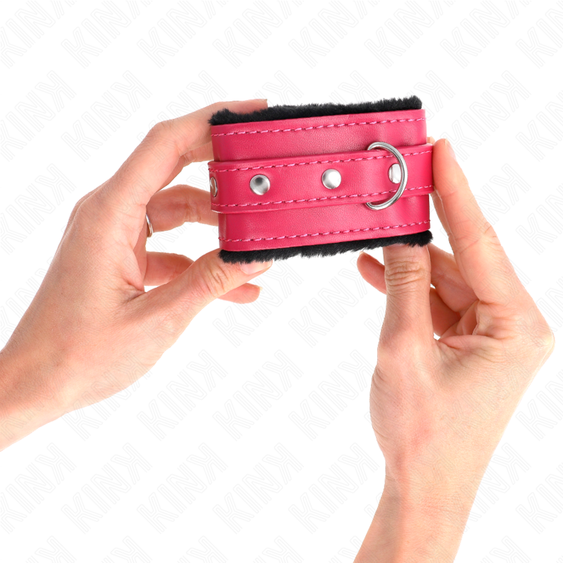 KINK - MUÑEQUERAS FORRADAS PREMIUM NEGRO CON CORREA FUCSIA AJUSTABLE 17-29 CM X 6 CM - Imagen 4
