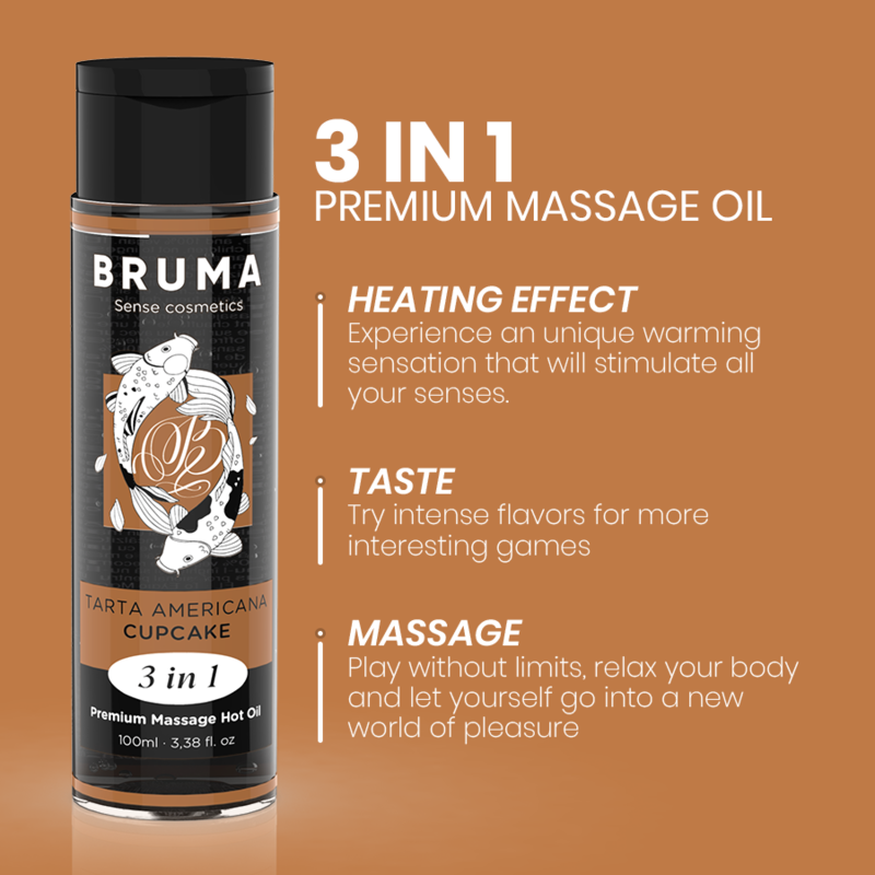 BRUMA - ACEITE DE MASAJE PREMIUM EFECTO CALOR SABOR TARTA AMERICANA 3 EN 1 - 100 ML - Imagen 3