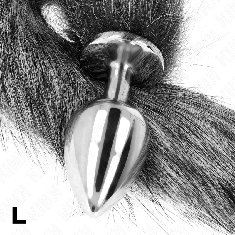 KINK - PLUG ANAL TALLA L 10 X 4 CM CON COLA SINTÉTICA 40 CM PLATEADO - Imagen 2