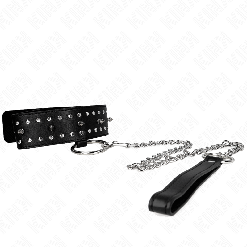 KINK - COLLAR CON CORREA 65 CM CON TACHUELAS PLATEADAS MODELO 1 AJUSTABLE 36-43 CM X 5 CM - Imagen 2