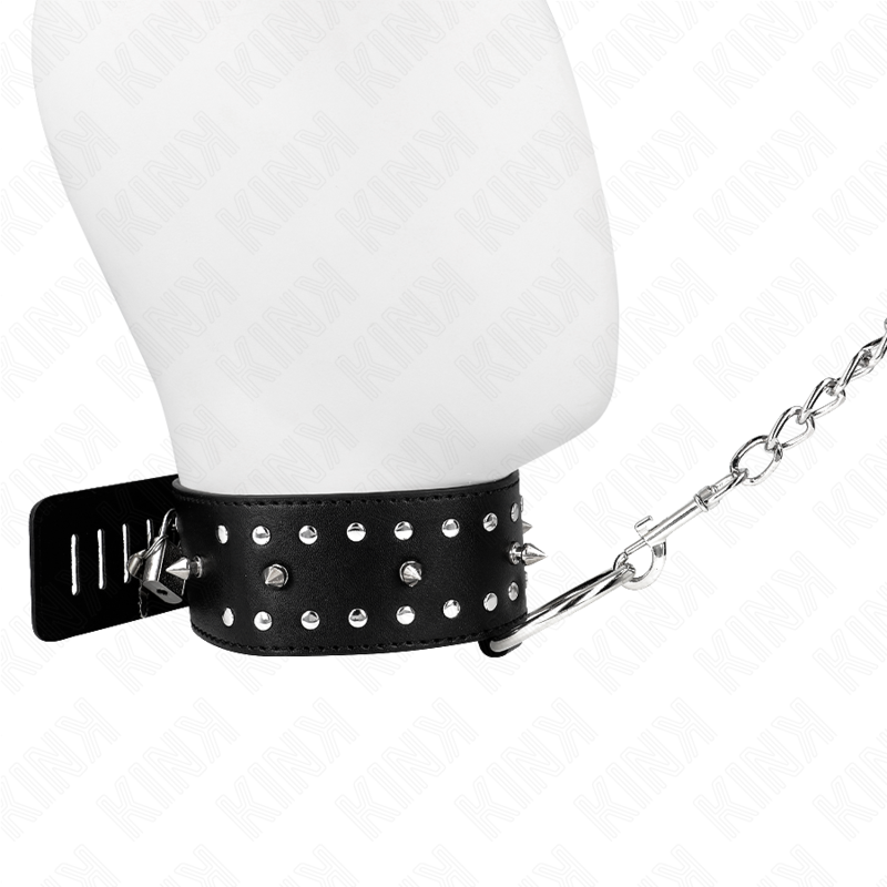KINK - COLLAR CON CORREA 65 CM CON TACHUELAS PLATEADAS MODELO 1 AJUSTABLE 36-43 CM X 5 CM - Imagen 3
