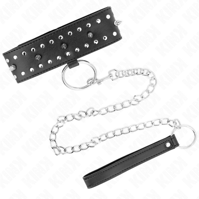 KINK - COLLAR CON CORREA 65 CM CON TACHUELAS PLATEADAS MODELO 1 AJUSTABLE 36-43 CM X 5 CM - Imagen 4