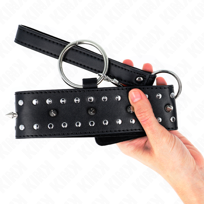 KINK - COLLAR CON CORREA 65 CM CON TACHUELAS PLATEADAS MODELO 1 AJUSTABLE 36-43 CM X 5 CM - Imagen 5