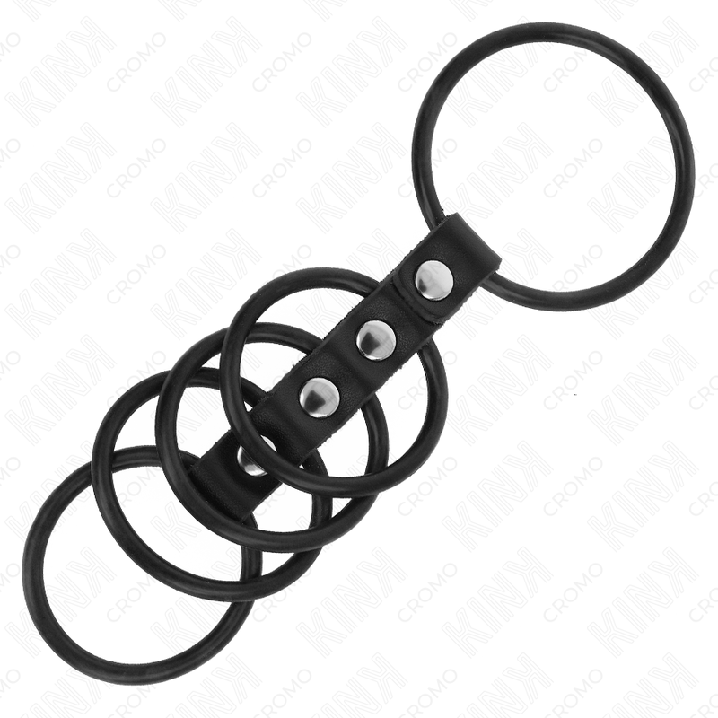 KINK - 5 ANILLOS PENE SILICONA 3.8 CM A 4.8 CM CONECTADOS POR CUERO - Imagen 2