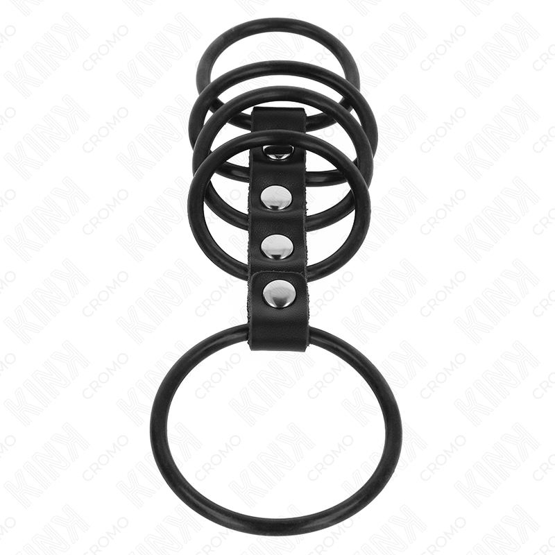 KINK - 5 ANILLOS PENE SILICONA 3.8 CM A 4.8 CM CONECTADOS POR CUERO - Imagen 3