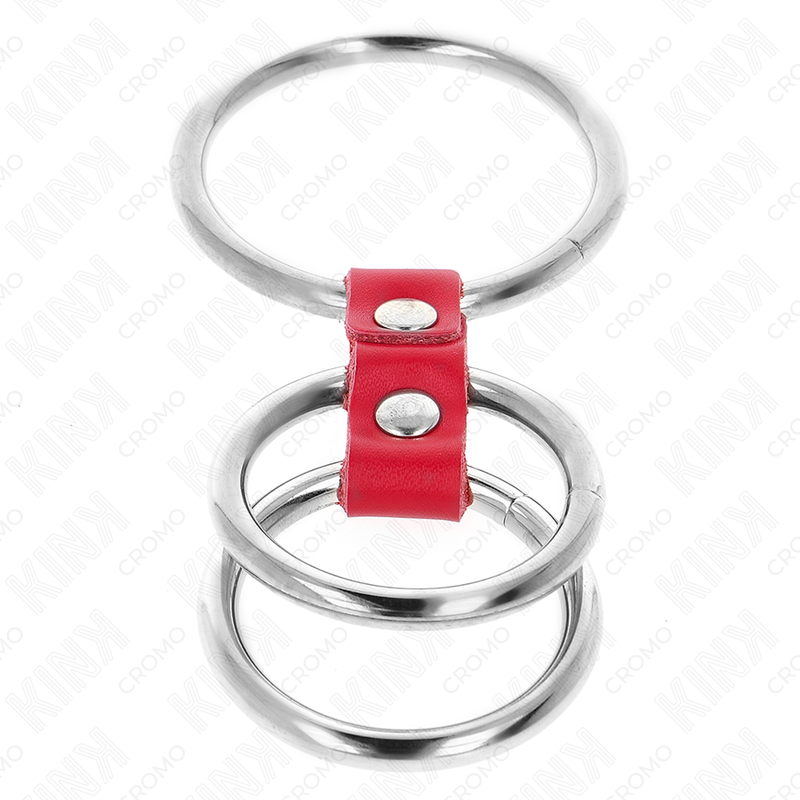 KINK - ANILLO PENE TRIPLE METAL 3.7 CM A 5 CM CONECTADOS CON CUERO ROJO - Imagen 3
