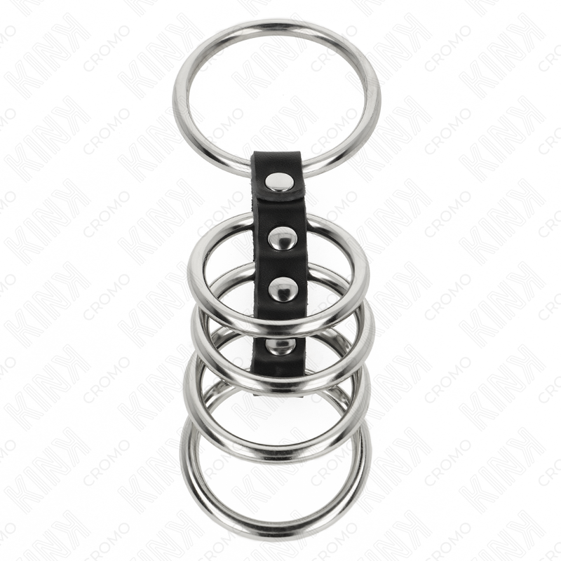 KINK - 5 ANILLOS PENE 3.7 CM A 5 CM METAL CONECTADOS POR CUERO - Imagen 2