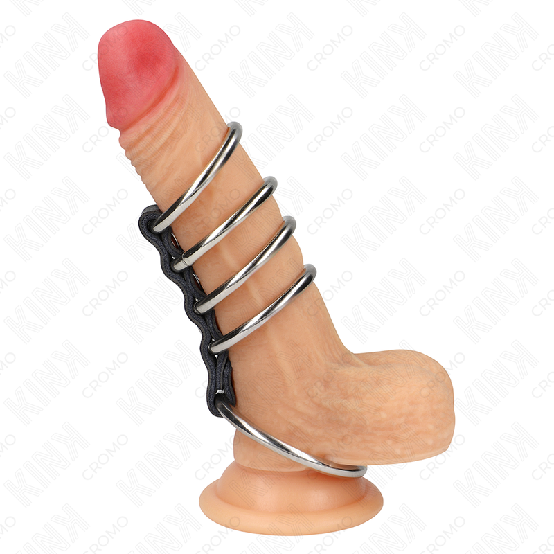 KINK - 5 ANILLOS PENE 3.7 CM A 5 CM METAL CONECTADOS POR CUERO - Imagen 3