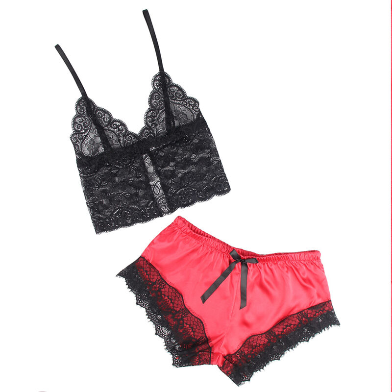 SUBBLIME - 953959 PIJAMA SEXY SATEN Y ENCAJE NEGRO/ROJO S/M - Imagen 6