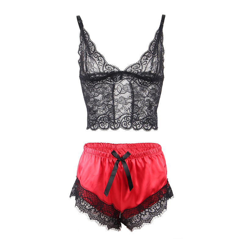 SUBBLIME - 953959 PIJAMA SEXY SATEN Y ENCAJE NEGRO/ROJO S/M - Imagen 7