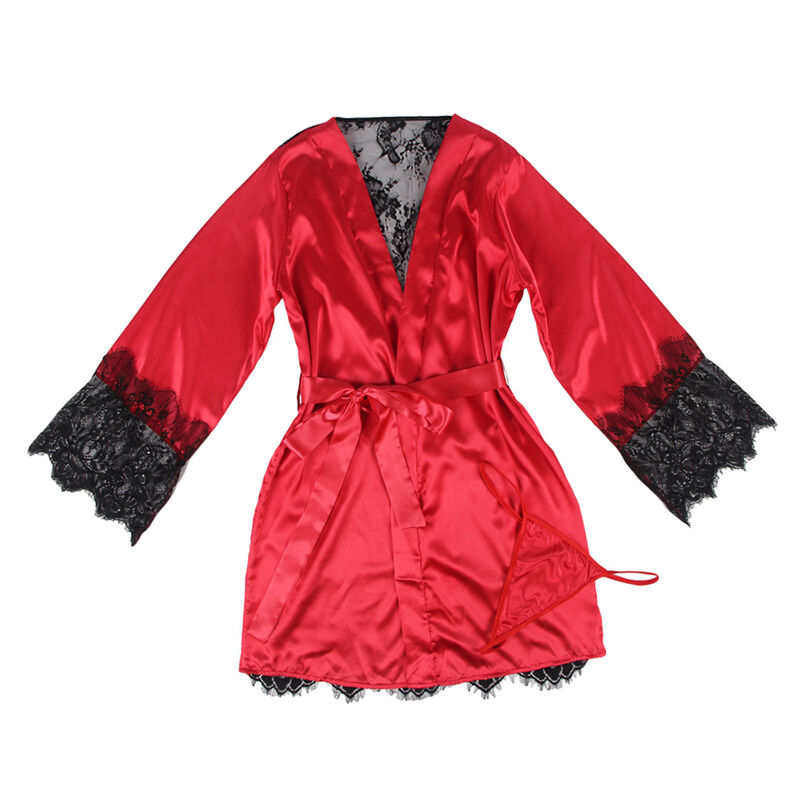 SUBBLIME - 954017 CAMISON DE ENCAJE ESPALDA TRANSPARENTE + TANGA ROJO/NEGRO S/M - Imagen 11