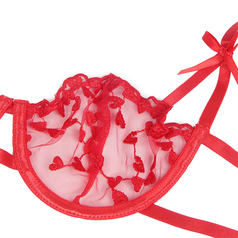 SUBBLIME - 954321 SUJETADOR + TANGA + LIGUEROS ESTAMPADO DE CORAZONES ROJO S/M - Imagen 11