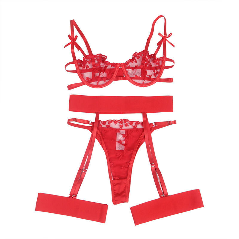 SUBBLIME - 954321 SUJETADOR + TANGA + LIGUEROS ESTAMPADO DE CORAZONES ROJO S/M - Imagen 12